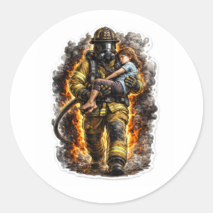 Firefighter Rescue Hero Saving Child Sticker