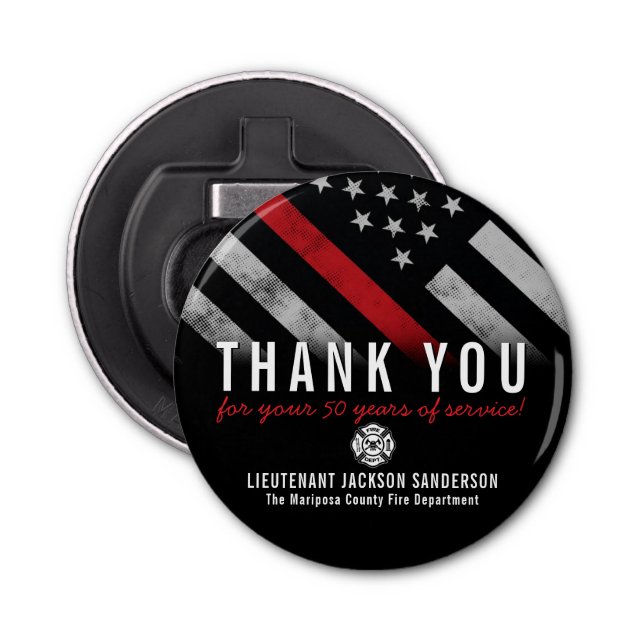 Firefighter Retirement Anniversary Red Line Flag Bottle Opener (Front)