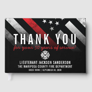 Firefighter Retirement Anniversary Red Line Flag Guest Book
