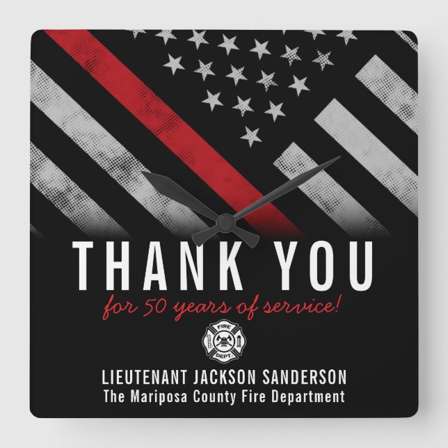 Firefighter Retirement Anniversary Red Line Flag Square Wall Clock (Front)