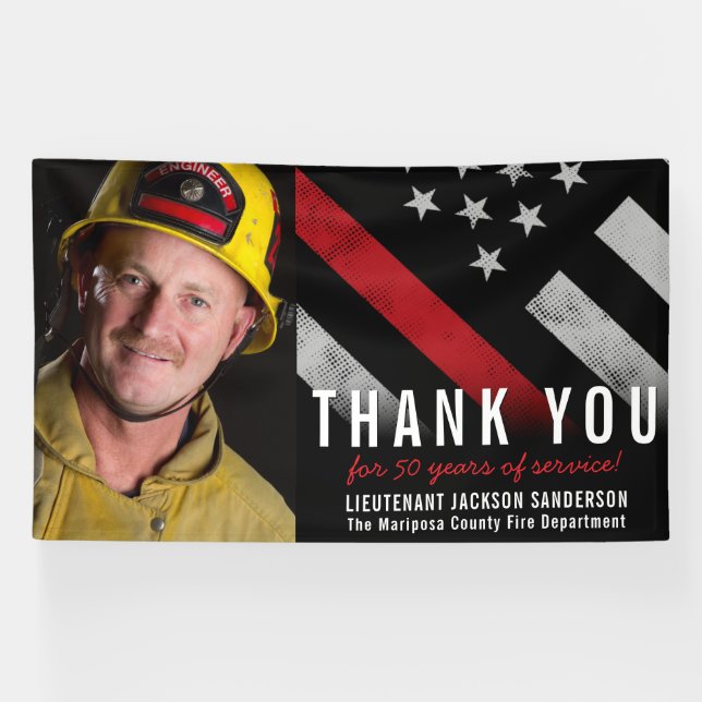 Firefighter Retirement Anniversary Red Line Photo Banner (Horizontal)