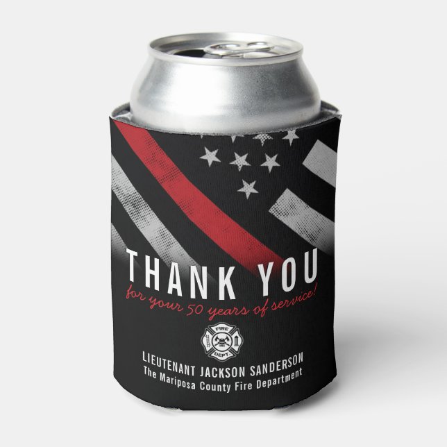Firefighter Retirement Anniversary Thin Red Line Can Cooler (Can Front)