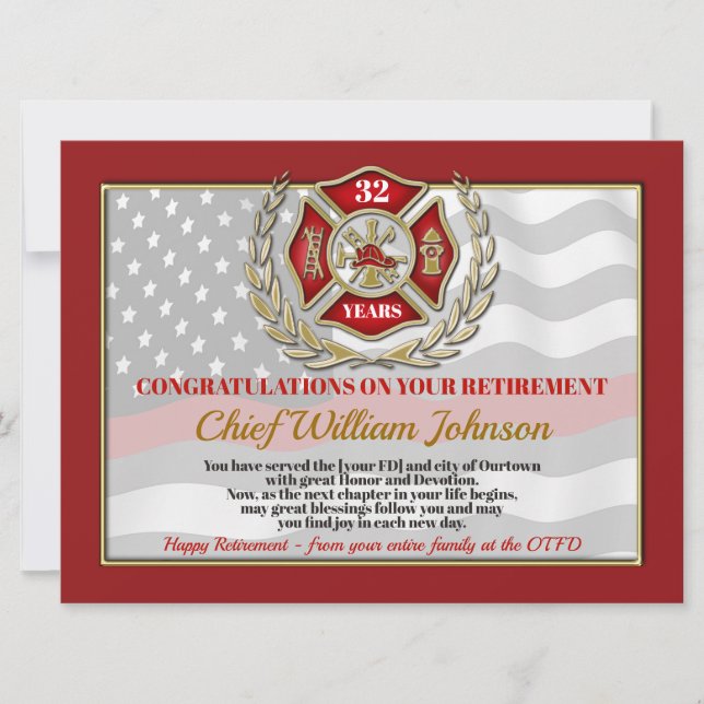 Firefighter Retirement Award Template  (Front)