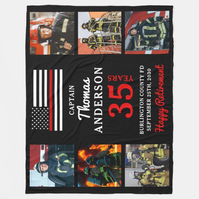 Firefighter Retirement Custom 6 Photo Fire Service Fleece Blanket (Front)