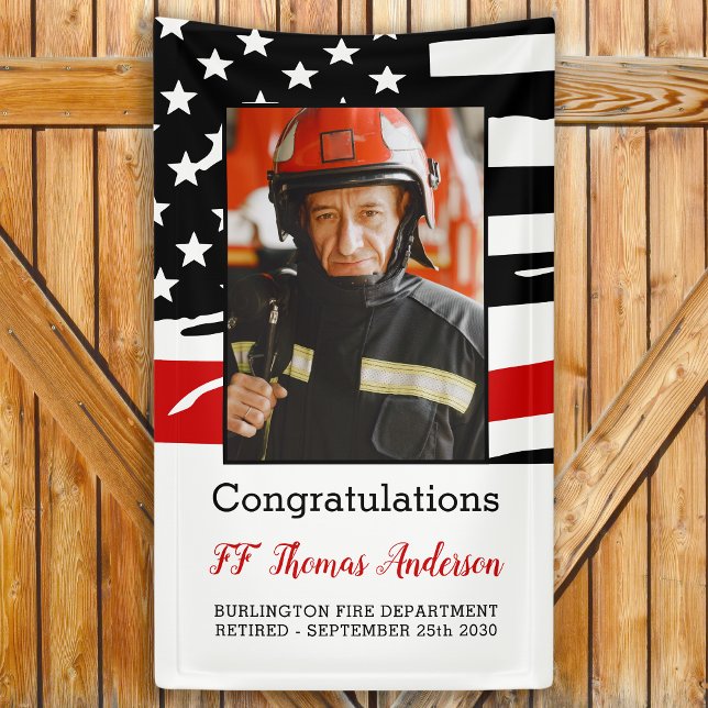 Firefighter Retirement Custom Photo Thin Red Line Banner (Creator Uploaded)