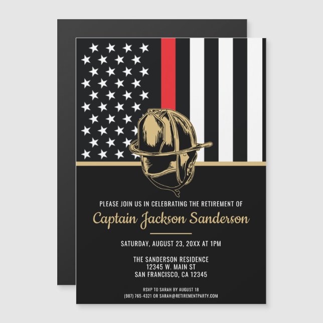 Firefighter Retirement Fire Department Fireman Magnetic Invitation (Front/Back)