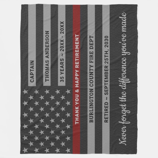 Firefighter Retirement Gift Thin Red Line Flag Fleece Blanket (Front)