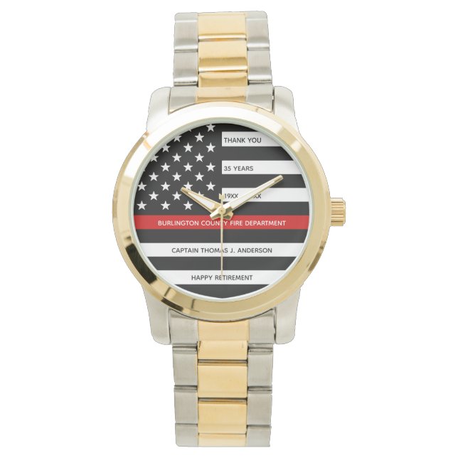 Firefighter Retirement Gift Thin Red Line  Watch (Front)