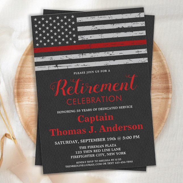 Firefighter Retirement Leather Thin Red Line Invitation (Creator Uploaded)