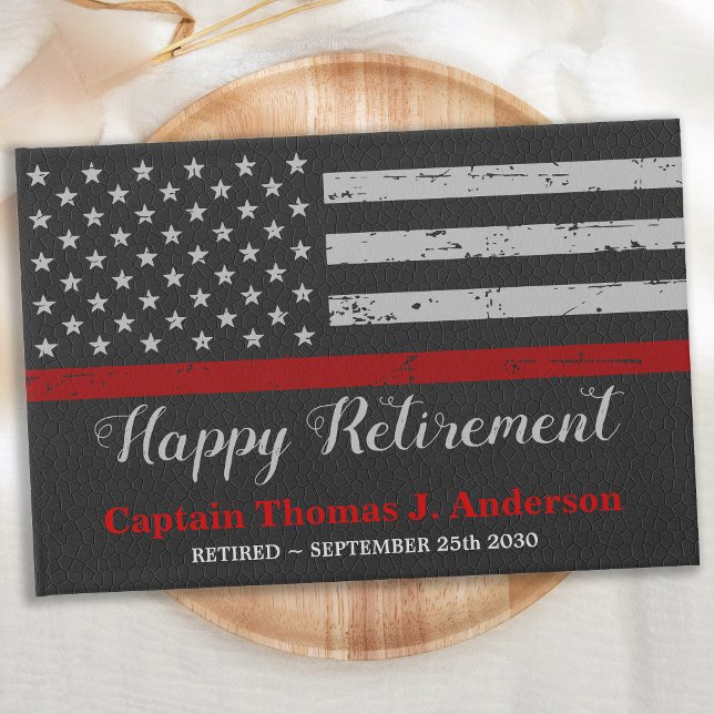 Firefighter Retirement Leather Thin Red Line Party Guest Book (Creator Uploaded)