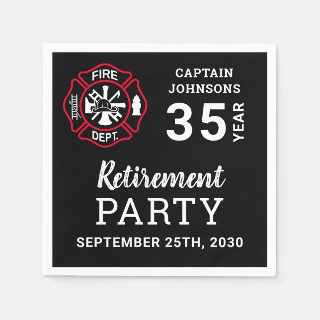 Firefighter Retirement Maltese Cross Personalised Napkin (Front)