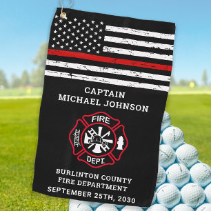 Firefighter Retirement Maltese Cross Thin Red Line Golf Towel