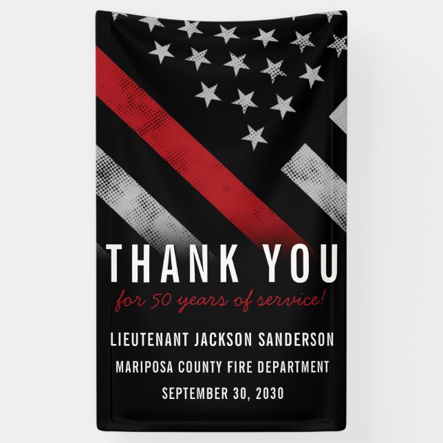 Firefighter Retirement Party Anniversary Red Line Banner (Vertical)