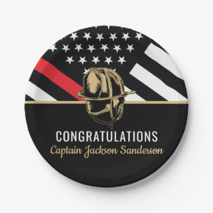 Firefighter Retirement Party Fire Red Line Flag Paper Plate
