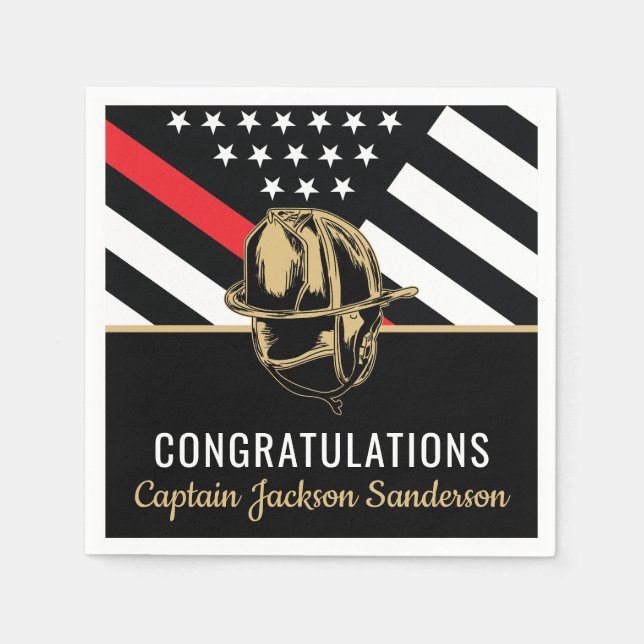 Firefighter Retirement Party Fireman Red Line Flag Napkin (Front)