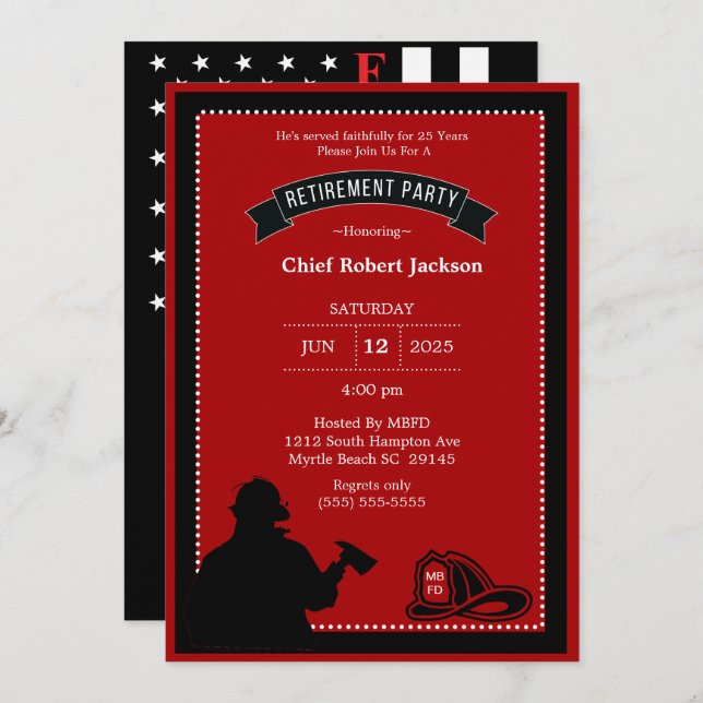 Firefighter Retirement Party Invitation (Front/Back)