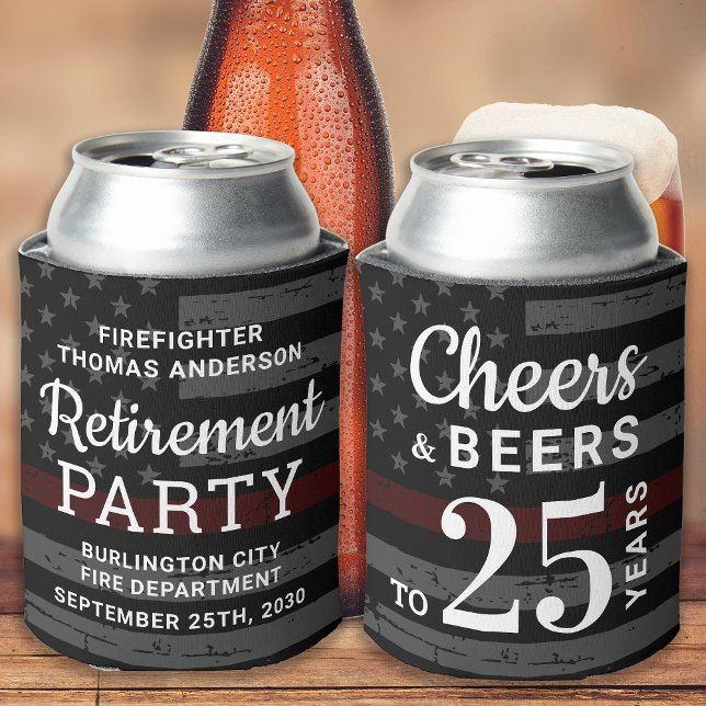 Firefighter Retirement Party Personalised Red Line Can Cooler (Creator Uploaded)