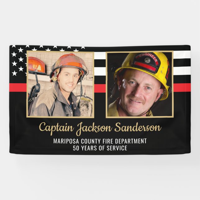 Firefighter Retirement Party Red Line Flag 2 Photo Banner (Horizontal)