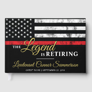 Firefighter Retirement Party Red Line Flag Fireman Guest Book