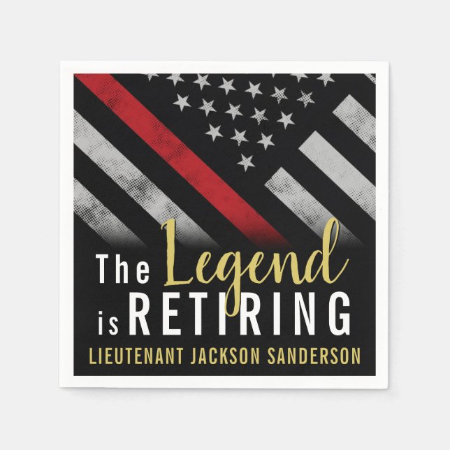 Firefighter Retirement Party Red Line Flag Fireman Napkin (Front)