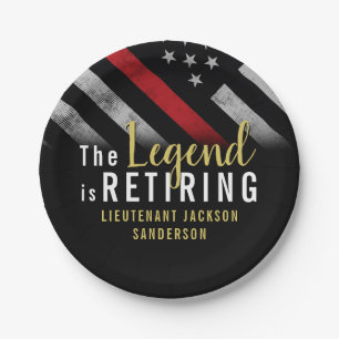 Firefighter Retirement Party Red Line Flag Fireman Paper Plate