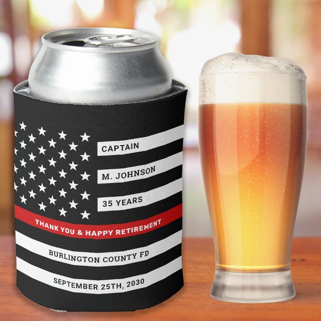 Firefighter Retirement Party Thin Red Line Can Cooler (Creator Uploaded)