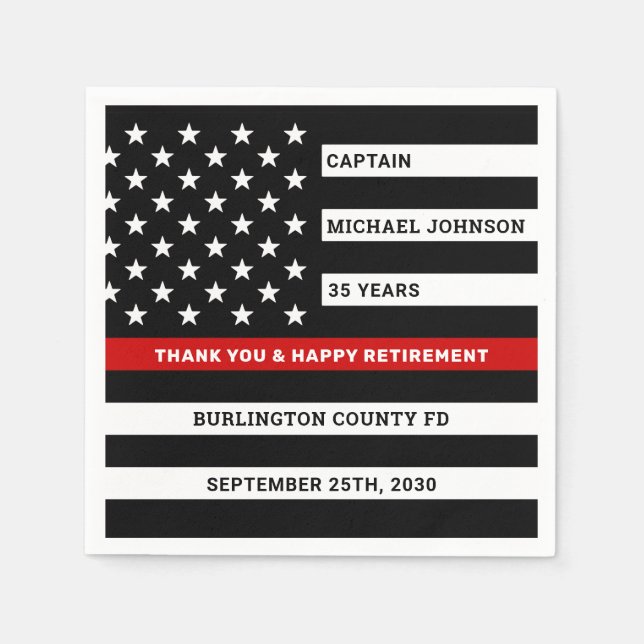 Firefighter Retirement Party Thin Red Line Napkin (Front)