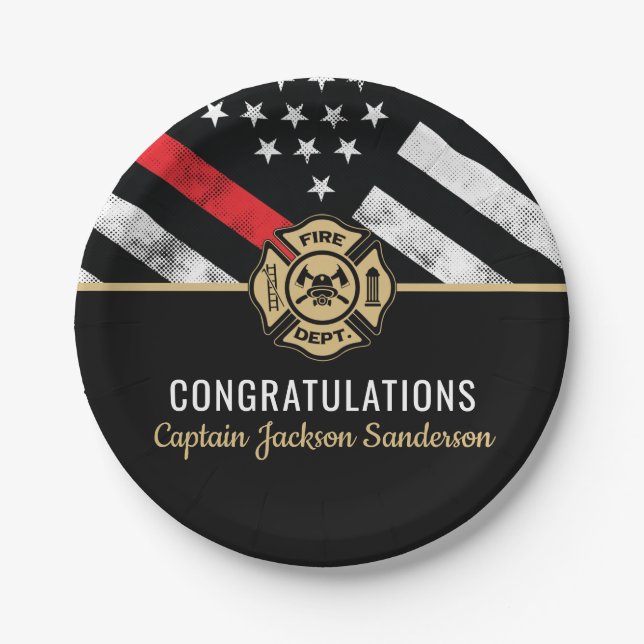 Firefighter Retirement Party Thin Red Line Paper Plate (Front)