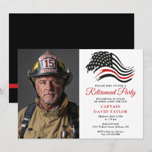 Firefighter Retirement Party Thin Red Line Photo Invitation