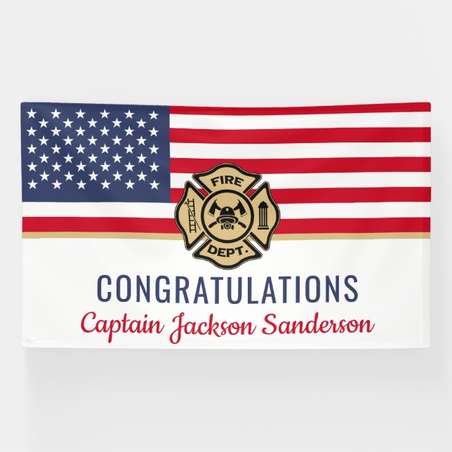 Firefighter Retirement Patriotic Fire Department Banner (Horizontal)