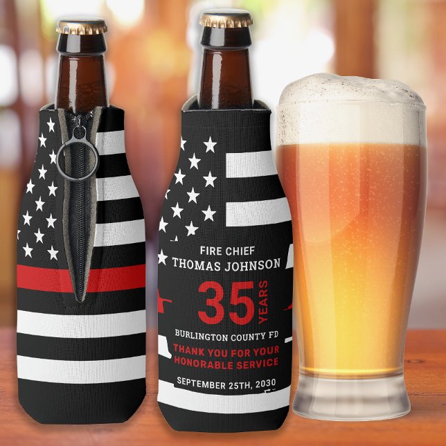 Firefighter Retirement Personalised Thin Red Line Bottle Cooler (Creator Uploaded)