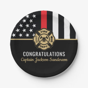 Firefighter Retirement Red Line Fire Flag Congrats Paper Plate