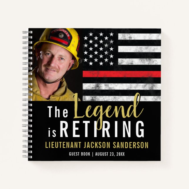 Firefighter Retirement Red Line Fireman Guest Book (Front)