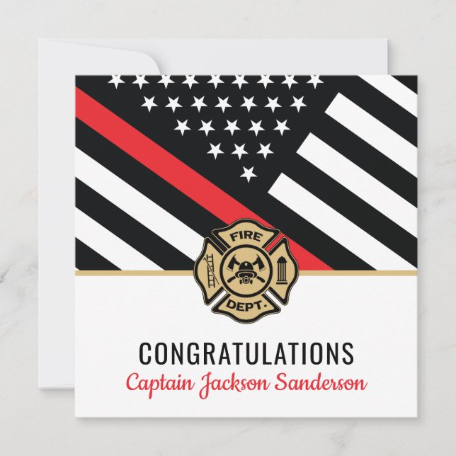 Firefighter Retirement Red Line Flag Congrats Card (Front)