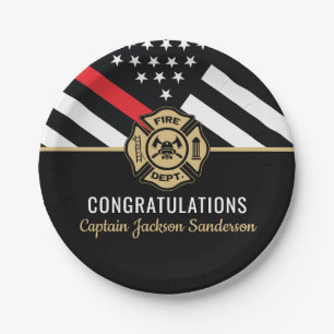 Firefighter Retirement Red Line Flag Congrats Paper Plate