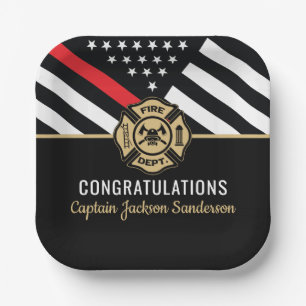Firefighter Retirement Red Line Flag Congrats Paper Plate