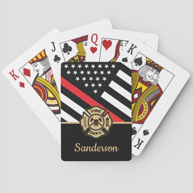 Firefighter Retirement Red Line Flag Congrats Playing Cards (Back)