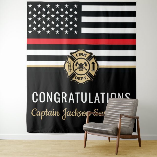 Firefighter Retirement Red Line Flag Congrats Tapestry (In Situ)