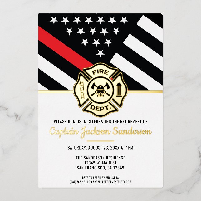Firefighter Retirement Red Line Flag Fireman (Front)