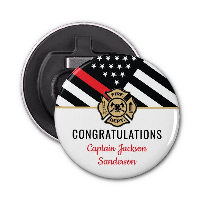 Firefighter Retirement Red Line Flag Fireman Bottle Opener (Front)