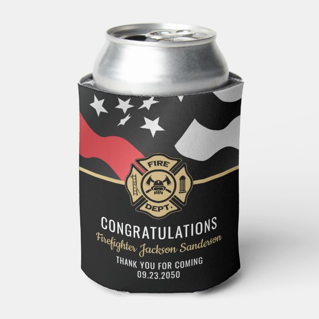 Firefighter Retirement Red Line Flag Fireman Can Cooler (Can Front)