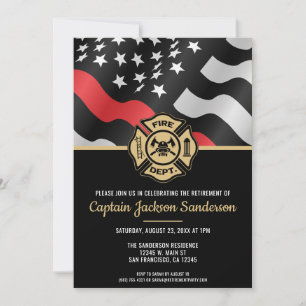 Firefighter Retirement Red Line Flag Fireman Invitation