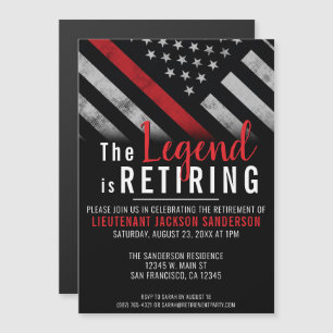 Firefighter Retirement Red Line Flag Fireman Magnetic Invitation