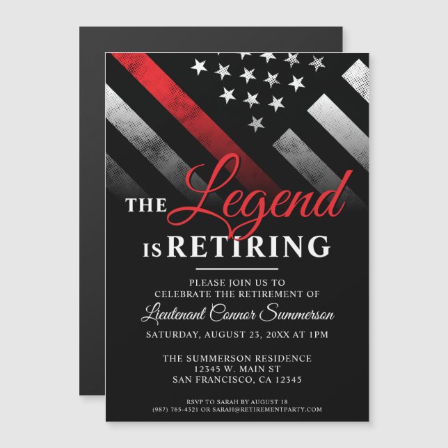 Firefighter Retirement Red Line Flag Fireman Magnetic Invitation (Front/Back)