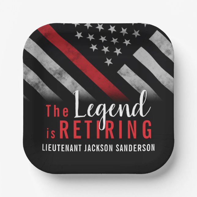 Firefighter Retirement Red Line Flag Fireman Paper Plate (Front)