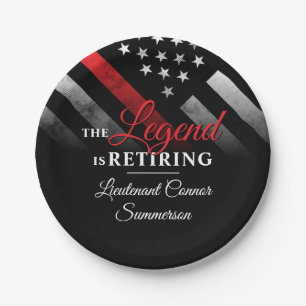 Firefighter Retirement Red Line Flag Fireman Paper Plate