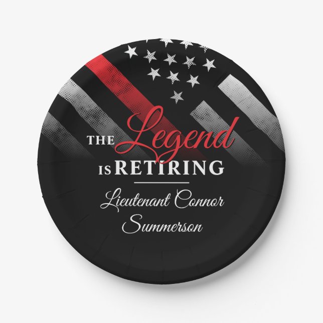 Firefighter Retirement Red Line Flag Fireman Paper Plate (Front)