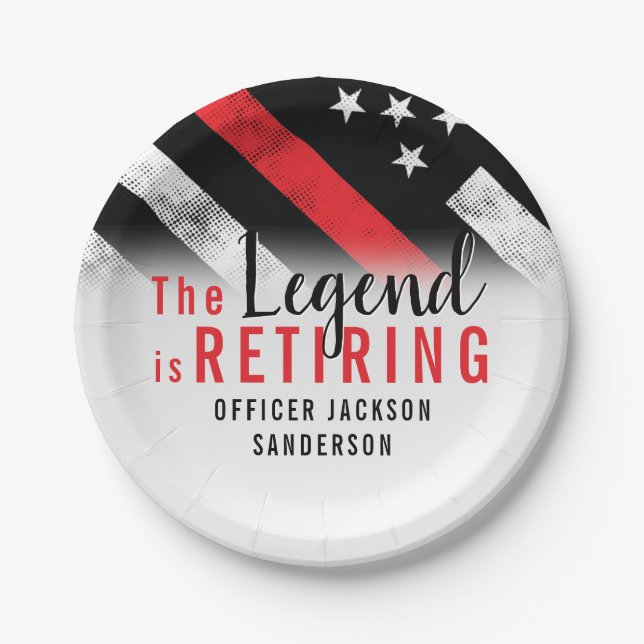 Firefighter Retirement Red Line Flag Fireman Paper Plate (Front)