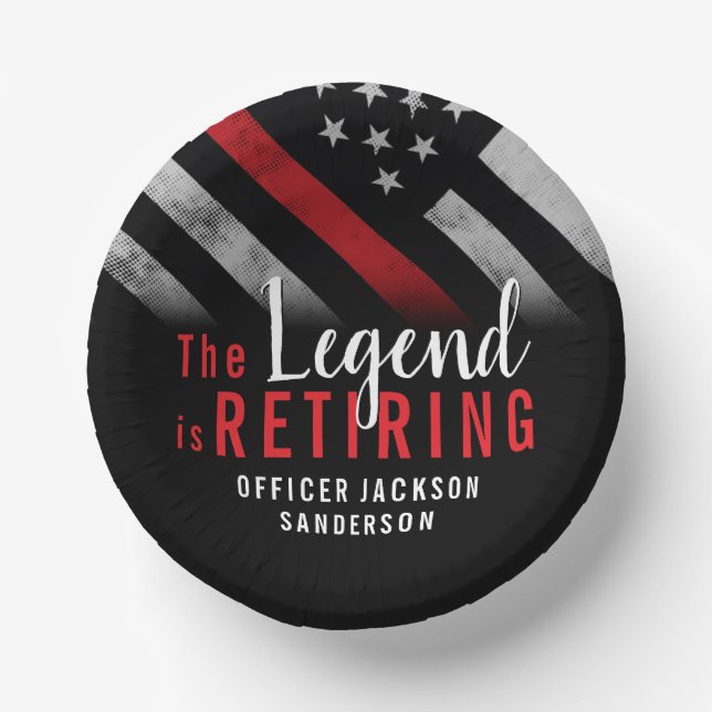 Firefighter Retirement Red Line Flag Fireman Paper Plate (Front)