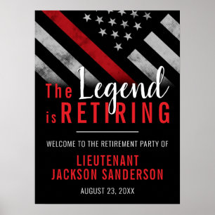 Firefighter Retirement Red Line Flag Fireman Poster